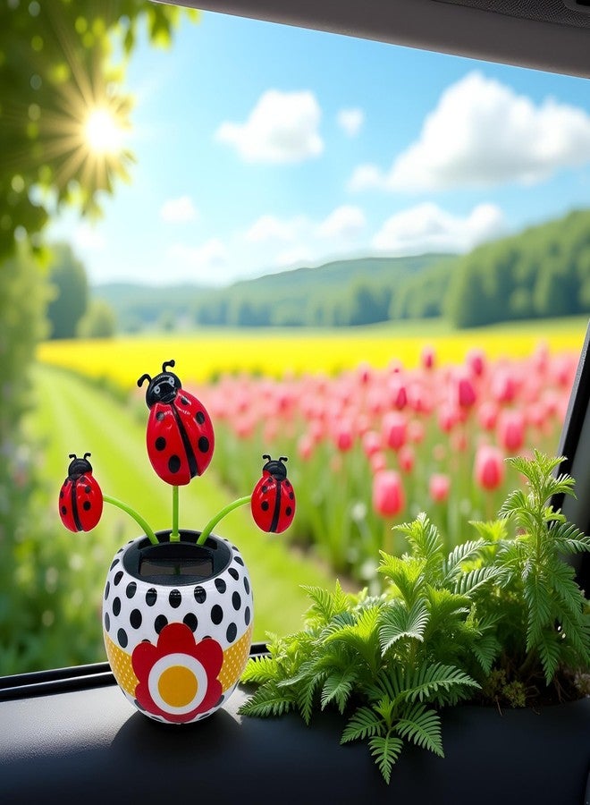 Tnyvm Red Bug Solar Powered Dancing Flower for Car, Car Windowsill Decoration Desktop Solar Dancing Ornament, Solar Dancing Figurines, Automatic Swinging Decoration Car Dashboard Ornaments, Decorations - Image 2